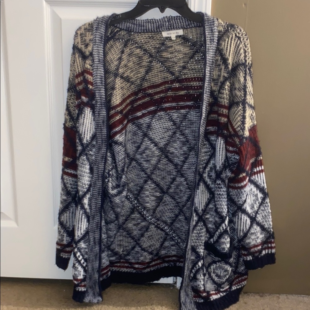 Cozy Knit Patterned Sweater - Navy, Red And Cream